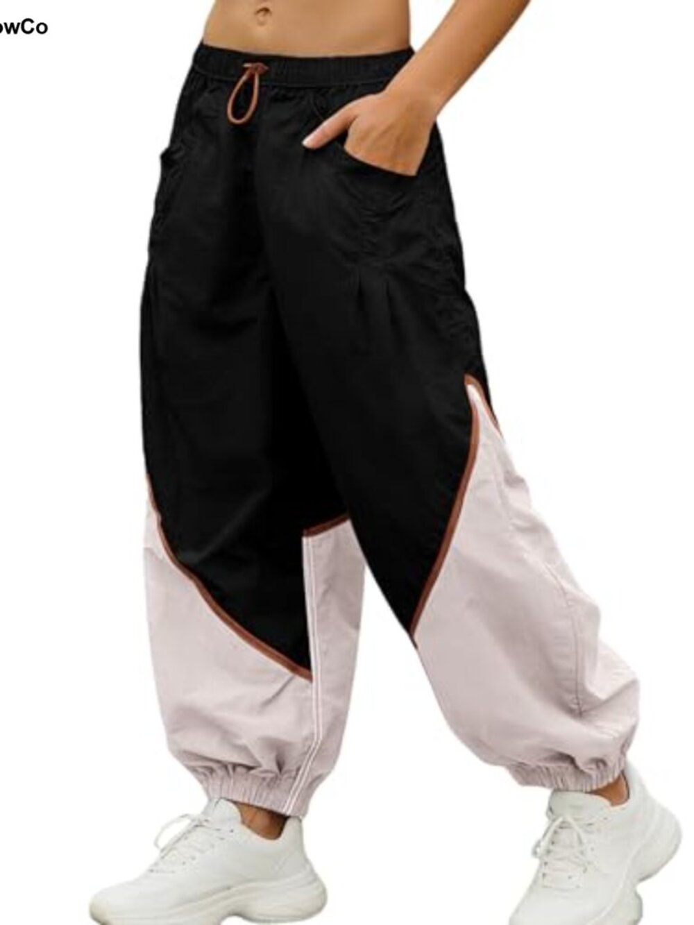 Wide Leg Baggy Track Parachute Pants with Pockets Elastic Waist Drawcord